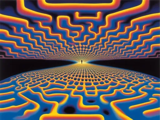 Prompt: <mymodel> psychedelic mindfuck in a downward spiral, image looks like it’s moving, vivid highly detailed optical illusion,