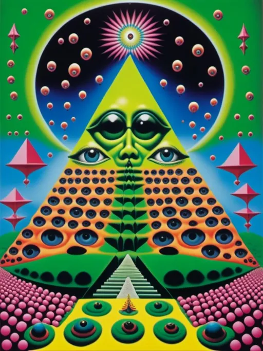 Prompt: <mymodel> tripping in lsd, pyramids, stars, fog, green slime, cash, 