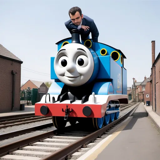 Prompt: Gigachad Thomas the tank engine on a as a humans head on a body