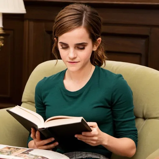 Prompt: Emma Watson reading a book