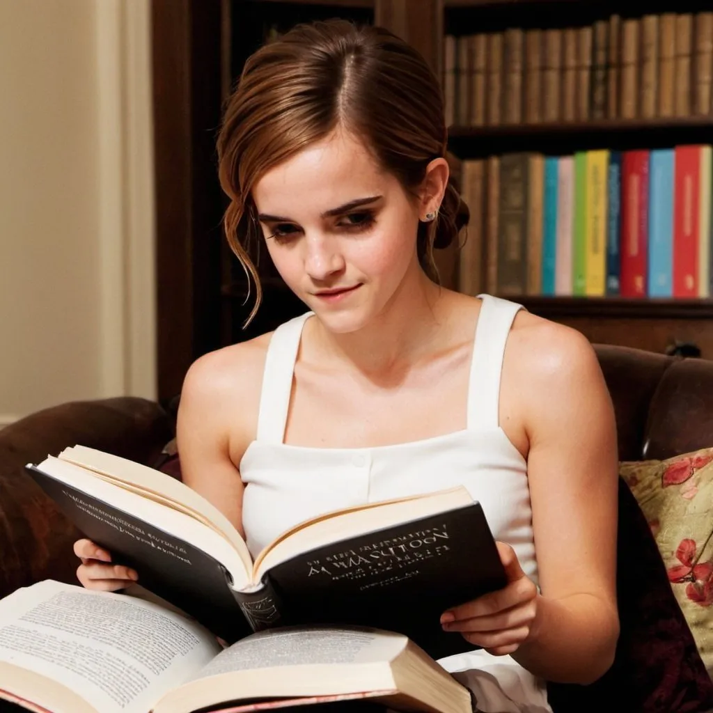 Prompt: Emma Watson reading a book