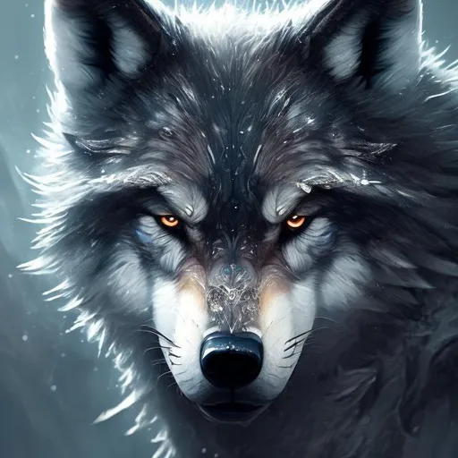 Prompt: Create a captivating close-up portrait of a majestic wolf, fantasy art, intricate, elegant, highly detailed, digital painting, artstation, concept art, piercing eyes, surreal atmosphere.