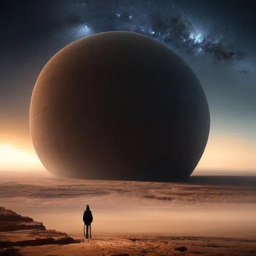 Prompt: A surreal and detailed digital painting depicting a person standing in a vast, desolate landscape, overwhelmed by an immense, looming giant object, casting a long shadow. The fear-stricken expression on the individual's face should be highly detailed, with wide eyes and trembling lips. The giant object itself should be obscure but evocative of fear, perhaps resembling a colossal, faceless humanoid figure, leaving room for interpretation. The image should be a masterpiece:1.2, ultra-detailed, photorealistic:1.37, with haunting, horror-style lighting and eerie, muted color tones, capturing the intense emotion of fear.