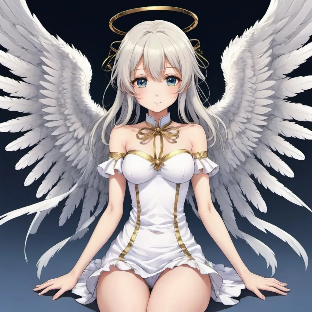 Anime angel girl with giant wings and beautiful white hair and giant wings  with white/pink dress. | Anime girl base, Anime angel, Anime art girl