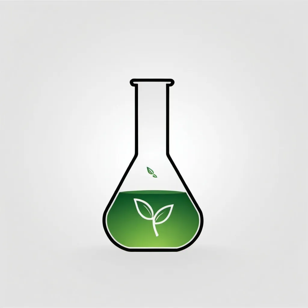 Prompt: small icon that can be used in powerpoint with a white background erlenmeyer flask green leaf
