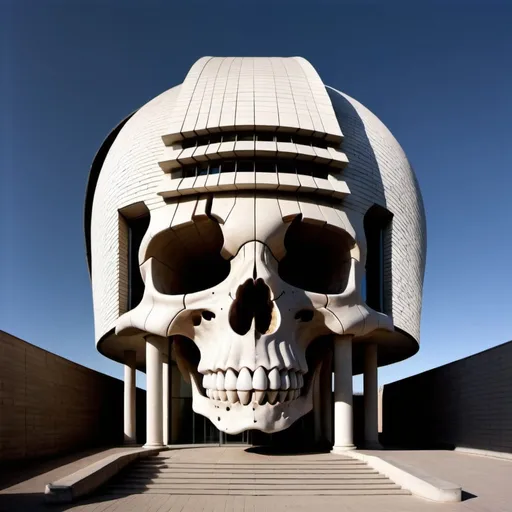 Prompt: a building in the form of a skull, in the style of mario botta