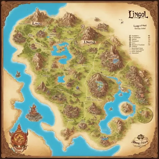 Prompt: Map of the region of Lingol, disputed by Bunny Foo Foo World and Mommy World, including geographical features and many cities including Kalopea.