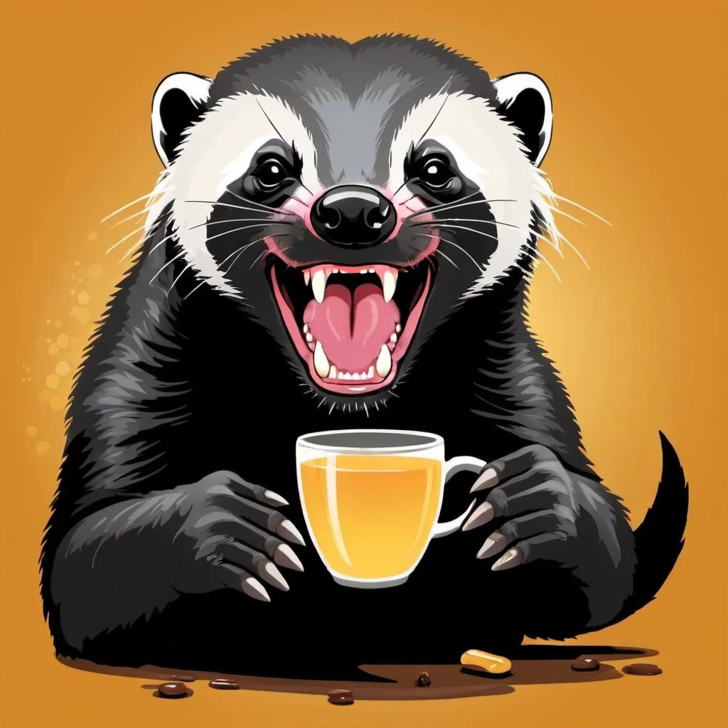 Prompt: honey badger on caffeine happy and energized