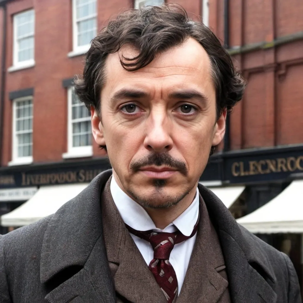 Prompt: i need a 19th centruy tech based sherlock holmes who's a millionaire and like tony stark in temprement but doesnt look like him. Must look like me, Peter Mears of liverpool

