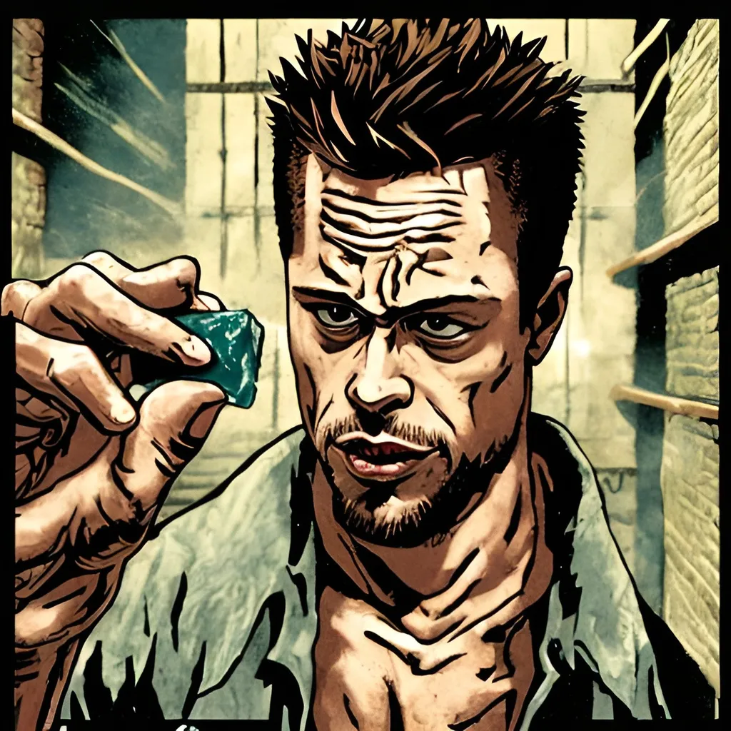 Prompt: tyler durden kissing a bar of soap