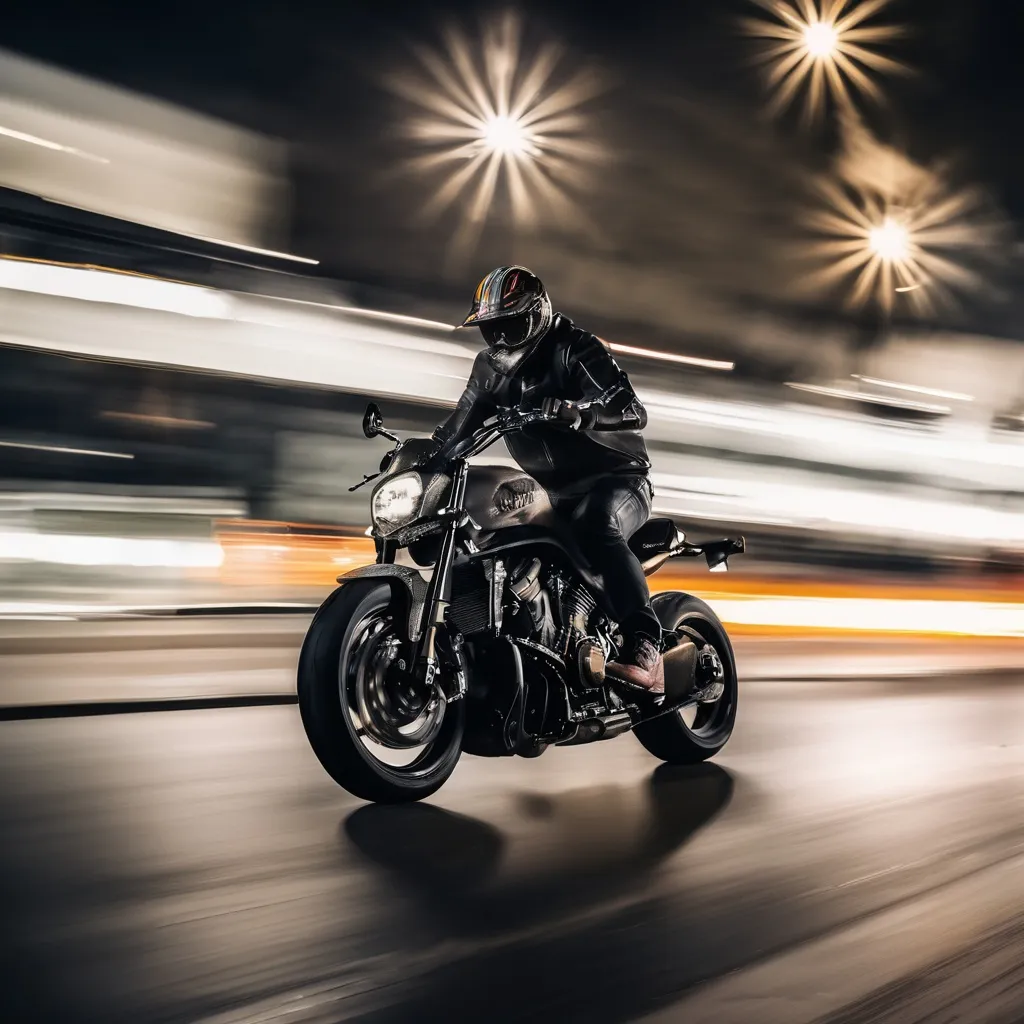 Prompt: a biker in motion, captured with long exposure photography Nikon D850 DSLR camera f/4. ISO 200