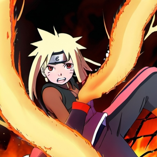 Prompt: a anime girl fighting naruto in hell
