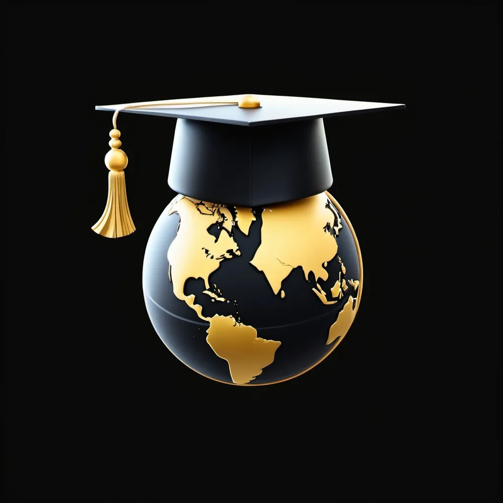 Prompt: A planet with a university hat on, Black, gold on a black background, high-end, luxury feell