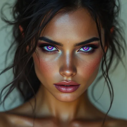 Prompt: Female high fae tan with purple eyes assassin shadow powers 