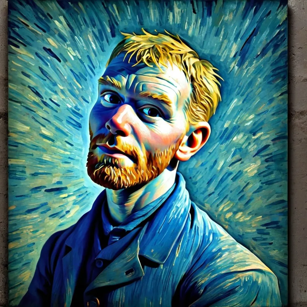 Prompt: Portrait of a man van gogh style, enhanced in blue
