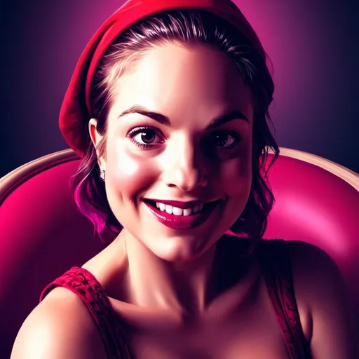 Prompt: A beautiful woman seated in a luxurious red chair,digital painting red magenta, pop surrealism
