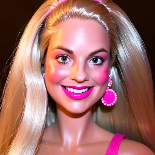 Prompt: Barbie with long blonde hair and pink makeup