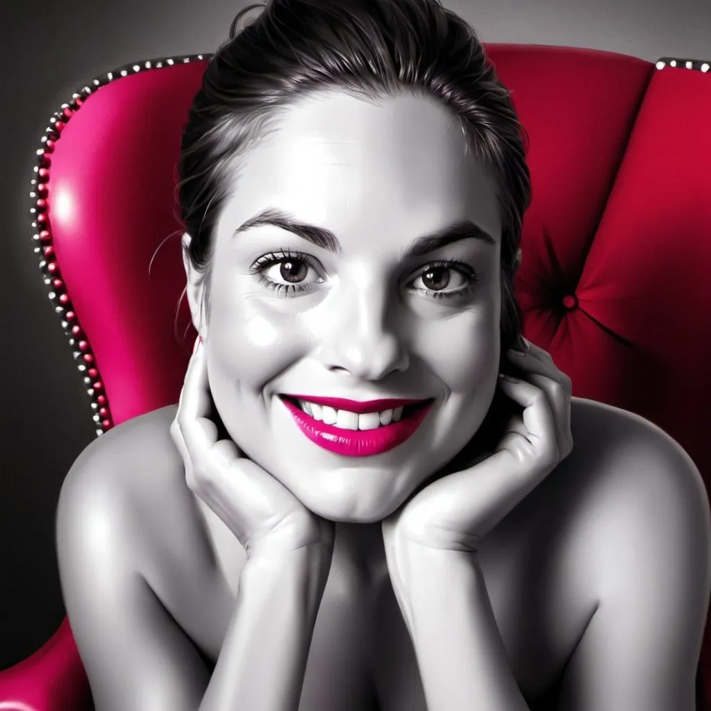 Prompt: A beautiful woman seated in a luxurious red chair,digital painting red magenta
