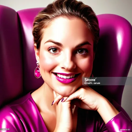 Prompt: High-res digital painting of a sophisticated woman, sitting in a luxurious chair, magenta and pink color scheme, elegant interior decor, detailed facial features, realistic lighting, high-quality digital art, elegant, luxurious, sophisticated, detailed facial features, realistic lighting, digital painting, magenta and pink color scheme, stylish interior, luxurious chair