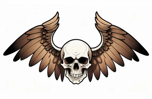Prompt: skull with brown and white wings, white background, thick black outline



