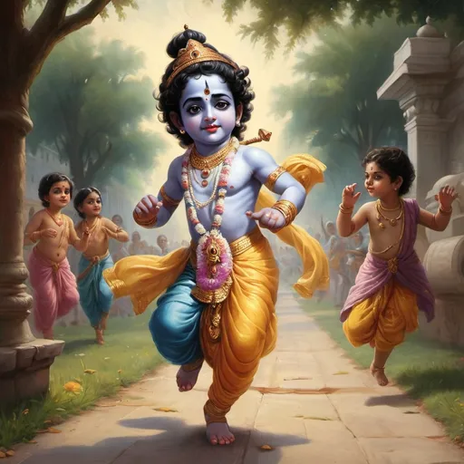 Prompt: lord sri krishna running as a kid