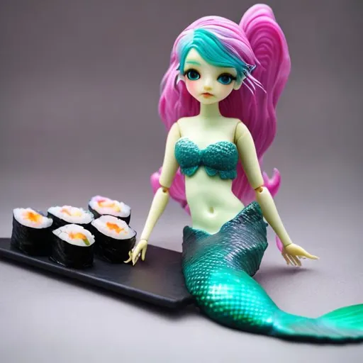 Prompt: bjd mermaid sushi