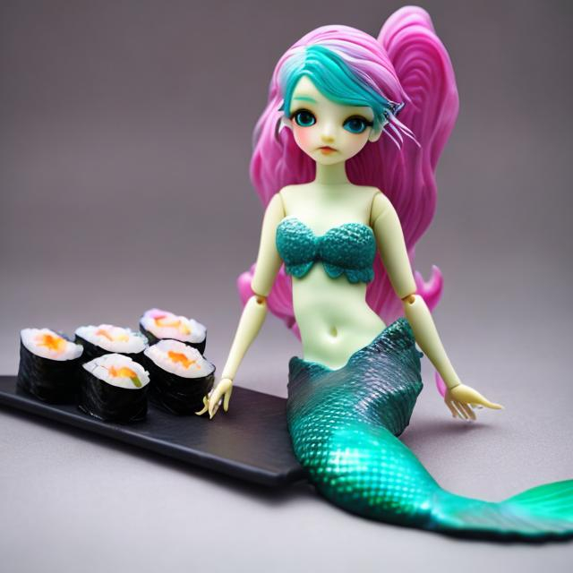 Prompt: bjd mermaid sushi