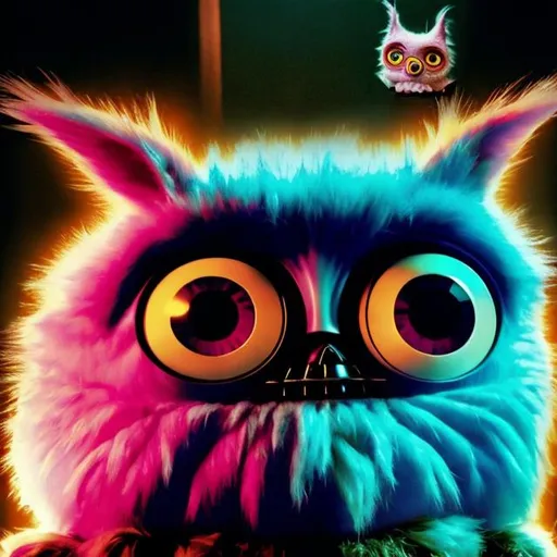 Prompt: furby horror movie poster