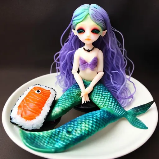 Prompt: bjd mermaid sushi