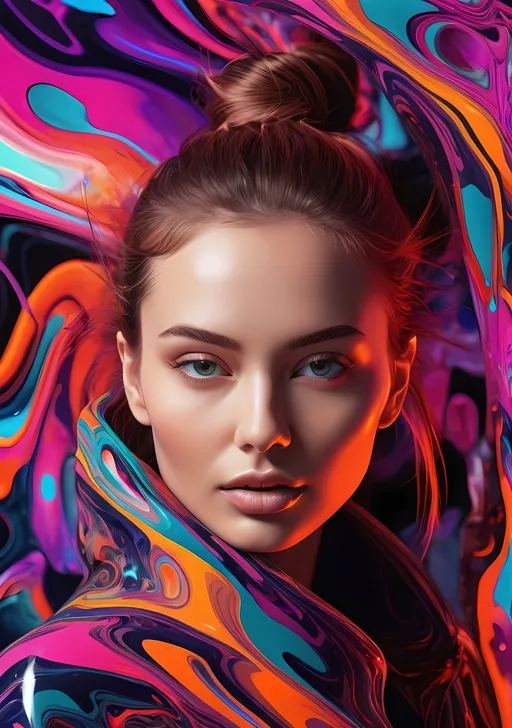 Prompt: abstract digital art, vibrant colors, dynamic movement, surrealistic, high energy, neon tones, futuristic, intricate patterns, fluid shapes, high quality, vibrant, dynamic, surreal, neon, futuristic, intricate, fluid, abstract, digital art, bold colors, energetic