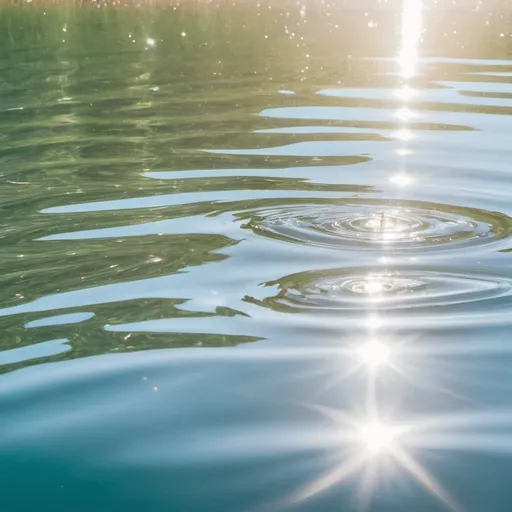 Prompt: closeup of water on a shimmering lake, bright, airy, with attitude