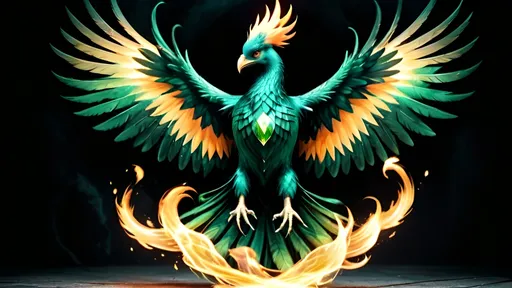 Prompt: a Phoenix with dark and green feathers, full body, magic creature, harry potter, hdr, high definition