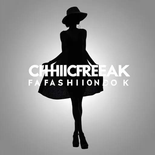 Prompt: a silhouette of a woman in a summer dress on top of the words "ChicFreak Fashion"