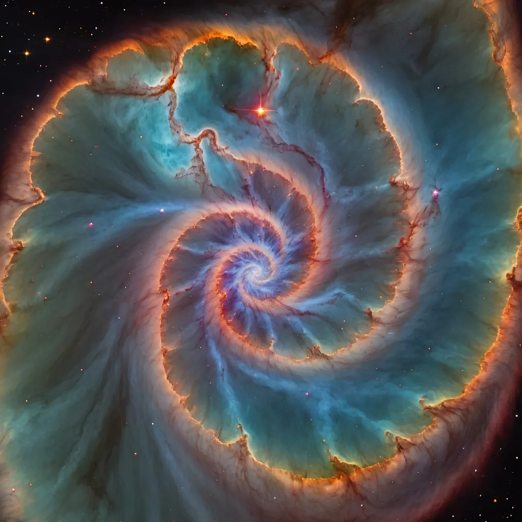 Prompt: A full color Fibonacci orenz spirals nebula