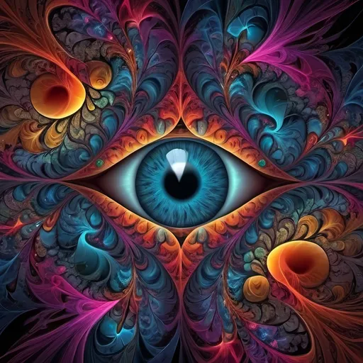Prompt: Beautiful dreamy broken heart and small eye, fractal pattern, flowing and vibrant colors and quasars
