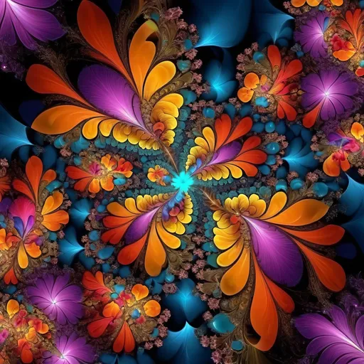 Prompt: Bright mandelbort fractal and flowers, vibrant colors, intricate and detailed petals, high quality, surreal, surrealism, ultra colorful, wild and chaotic, vibrant lighting