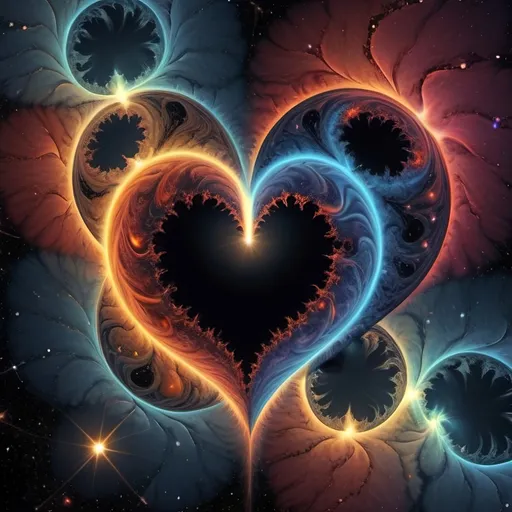 Prompt: Beautiful dreamy broken heart and nebulas in planets and black holes, fractal pattern, flowing and vibrant colors and quasars