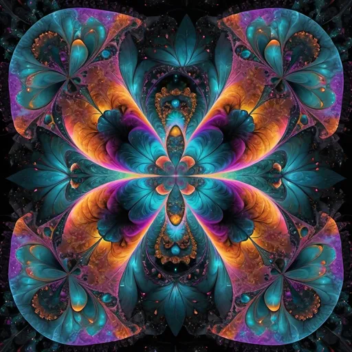 Prompt: an extremely hyper realistic ultra super julia fractal sierpinski gasket, textural weird trippy surreal psychedelic entity, sun in center, pentaflake, trifolium curve, apollonian gaskets, translucent, clear, bright vivid purples, baby blue/pink/teal/orange, black charcoal, chrome, lots and lots of light, lots of crazy colorful compound psychedelic four leaf clovers and butterfly wing shaped nebula, rows of mandelbort fractal, fungus,  atoms, nebulas, galaxies, quasars beams, diatoms, apollonian gaskets, triforium curve, pentaflake, amber/emerald/ruby bright colors