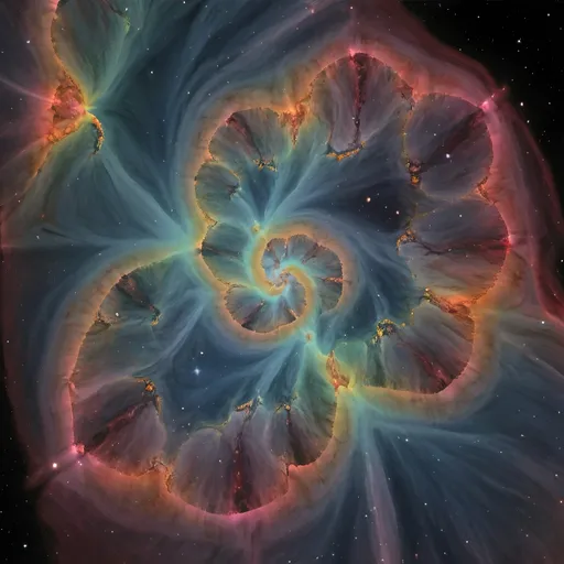 Prompt: A full color voronoi lorenz spirals nebula