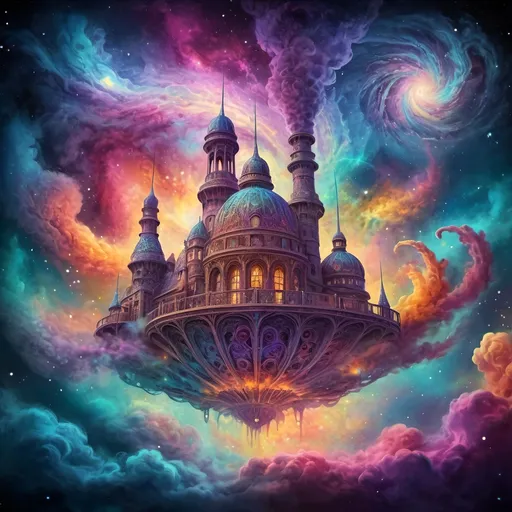 Prompt: Fantasy-style illustration of a unique blend the word tate, intricate details of magical nebulas, whimsical steam patterns, vibrant and surreal colors, high quality, fantasy, detailed galaxies, whimsical design, vibrant colors, magical steam, intricate patterns, professional-level detail, surreal atmosphere, atmospheric lighting