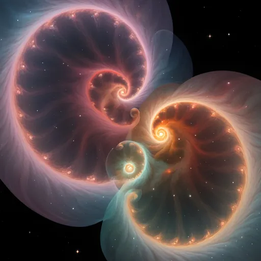 Prompt: In bubble A full color Fibonacci orenz spirals warm nebulas