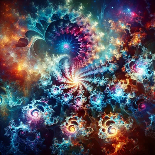 Prompt: Colorful mandelbrot and julia fractal art with watercolor style in galaxies and nebulas, abstract patterns, vibrant colors, high quality, fantasy, watercolor, fractal art, colorful, vibrant, abstract, intricate details, ethereal lighting