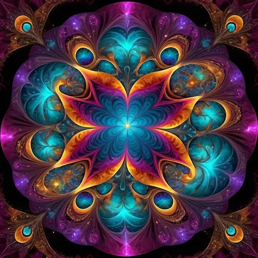 Prompt: Marbling art. Cosmically universe planets, nebulas outerspace with stars and planets realistic on Breathtakingly detailed Image of a mandala in the colors of magenta, turquoise, gold, purple and maroon in glowing heart.
beautiful fractal voronoi swirl dark chaotic vivid bold, in center transparent clover leaf, 3D, HD, [{one}({liquid metal plasma star with {orange yellow brown green red dark-blue maroon purple azure turqoise}plasma)[::2, expansive psychedelic newton fractal background
