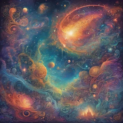 Prompt: Fantasy-style illustration of a unique blend the word tate, intricate details of magical nebulas, whimsical steam patterns, vibrant and surreal colors, high quality, fantasy, detailed galaxies, whimsical design, vibrant colors, magical steam, intricate patterns, professional-level detail, surreal atmosphere, atmospheric lighting