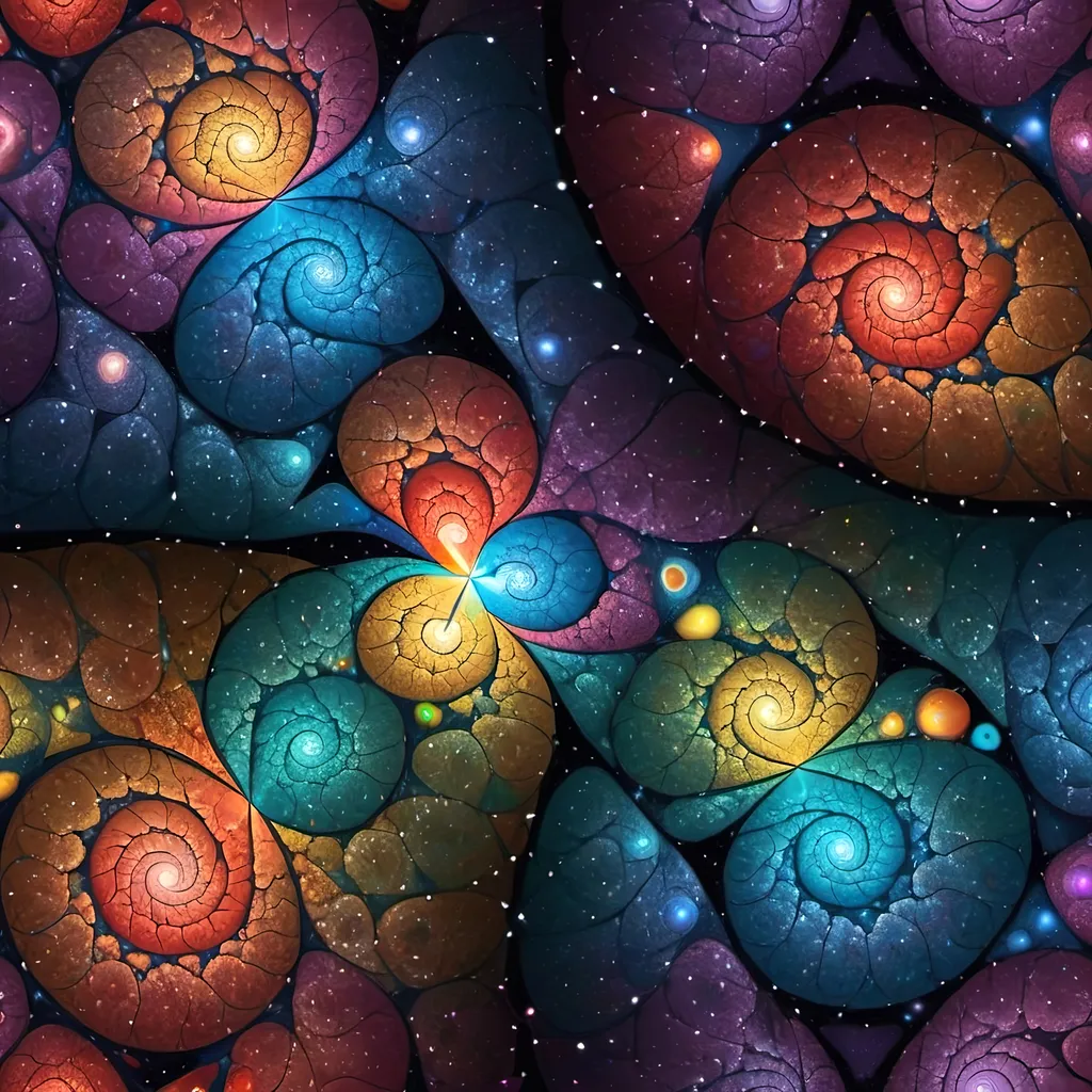 Prompt: A full color voronoi lorenz spirals Fractal clusters of nebula