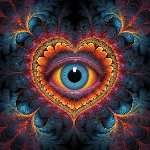 Prompt: Beautiful dreamy broken heart and eye in quasar, fractal pattern, flowing and vibrant colors