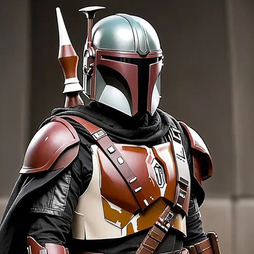 Prompt: Epic anime mandalorian with shoulder cape with facemask 