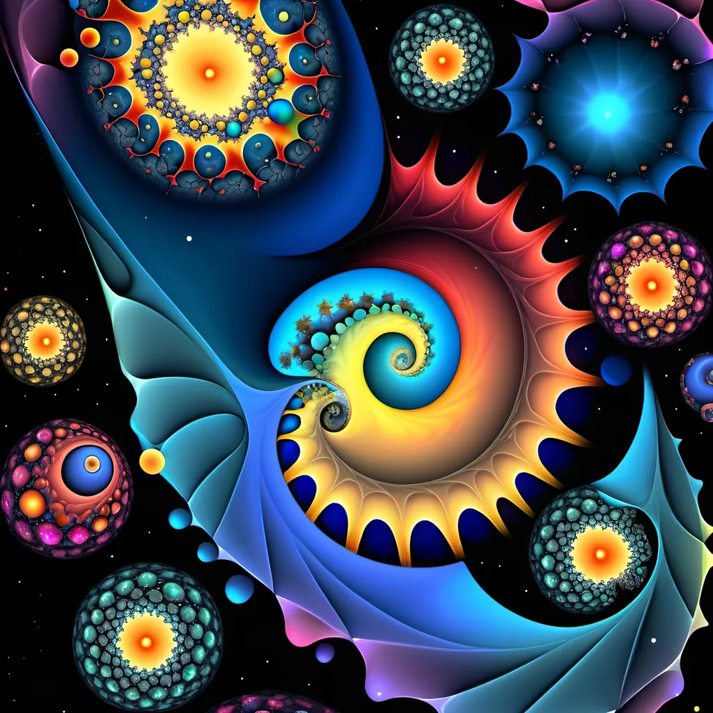 Prompt: Surrounded by full color voronoi stars in julia fractal sky planets stars nebulas and fibonacci galaxies background and foreground full color julia sets fractal Formula: z² + c + (z² + c) / (3z³ + c) voronoi ocean