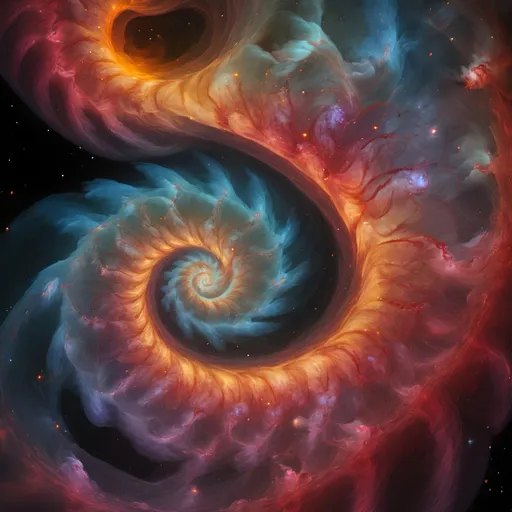 Prompt: A full color Fibonacci orenz spirals warm nebulas in glass