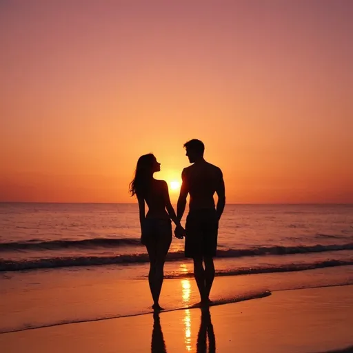 Prompt: Sea, sunset, woman, man, girl, beach, love.